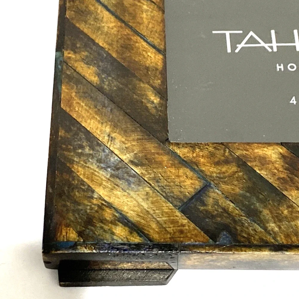 Tahari Home picture frame faux barnwood standing photo holder browns grays 4” sq